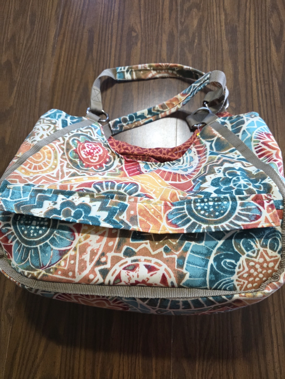The SWANKEY Wine Cooler Tote Floral Pattern Canvas Travel Tote in Teal & Orange